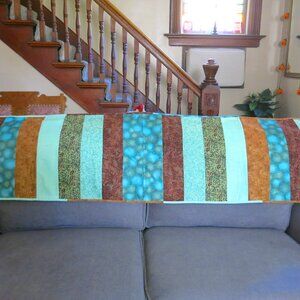 Handmade Quilted Double Face Artistic Earthy Brown Blue Stripes Table Runner